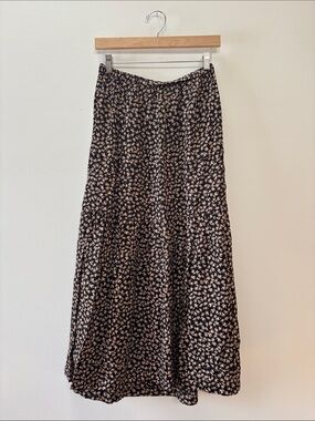 Black Floral Maxi Skirt - Women's Flowing A-Line